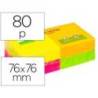 Bloc de notas adhesivas quita y pon q-connect 76x76 mm con 80 hojas fluorescentes pack de 12 en 4 colores