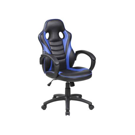 SILLA ROCADA GAMING CON BRAZOS FIJOS BASE NYLON CON RUEDAS BASCULANTE SIMILPIEL NEGRO/AZUL 480X490X1060-1160