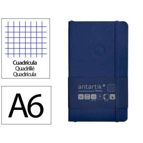 CUADERNO CON GOMILLA ANTARTIK NOTES TAPA BLANDA A6 CUADRICULA AZUL MARINO 100 HOJAS 80 GR FSC