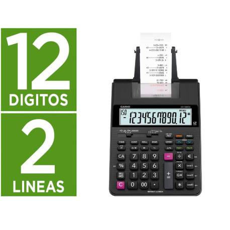 CALCULADORA CASIO HR-150RCE IMPRESORA PANTALLA LC PAPEL 58 MM IMPRESION BICOLOR 12 DIGITOS AC/DC COLOR NEGRO