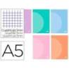 LIBRETA LIDERPAPEL 360 TAPA DE PLASTICO A5 48 HOJAS 90G/M2 CUADRO 5 MM CON DOBLE MARGEN COLORES PASTEL