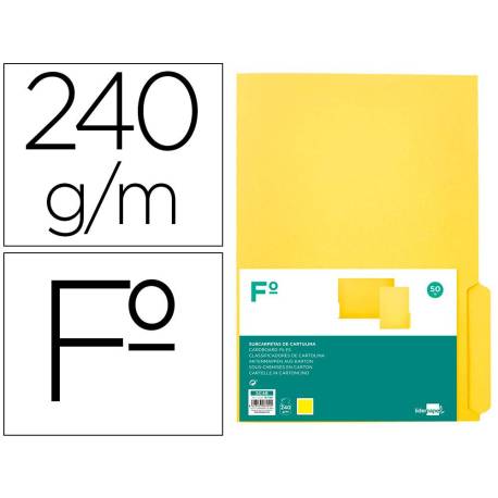 SUBCARPETA CARTULINA LIDERPAPEL FOLIO PESTAÑA INFERIOR 240G/M2 COLOR AMARILLO