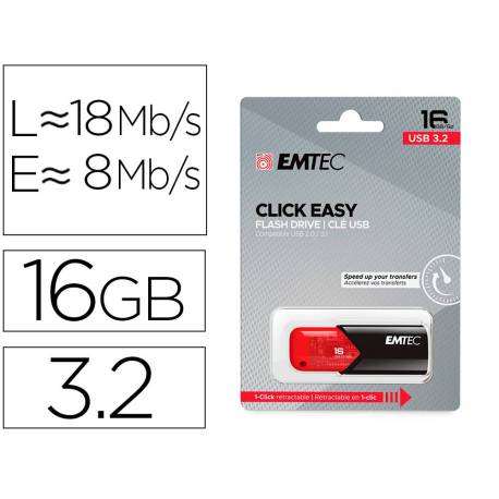 MEMORIA EMTEC USB 3.2 CLICK EASY 16 GB ROJO