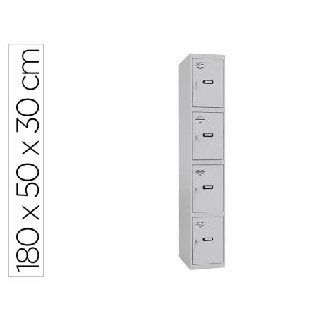 TAQUILLA METALICA SIMONLOCKER 4 PUERTAS CON CERRADURA RESPIRADERO Y ETIQUETERO GRIS/AZUL 1800X500X300 MM