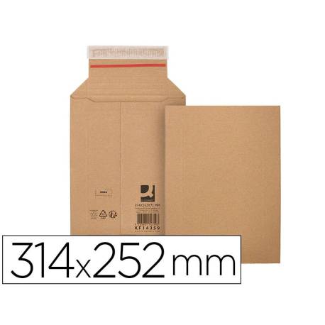 SOBRE PARA ENVIOS Q-CONNECT CARTON 100% RECICLADO Y RECICLABLE CIERRE AUTOADHESIVO314X252X72 MM COLOR KRAFT