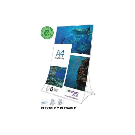 EXPOSITOR SOBREMESA ARCHIVO 2000 PLEGABLE PET 100% RECICLABLE DIN A4 VERTICAL TRANSPARENTE 105X210X300 MM
