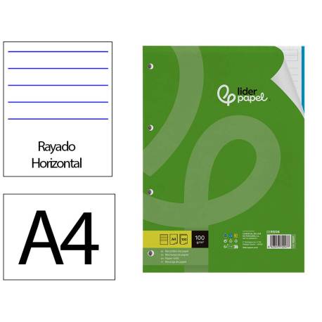 Recambio Liderpapel DIN A4 4 taladros 100 gr rayado horizontal