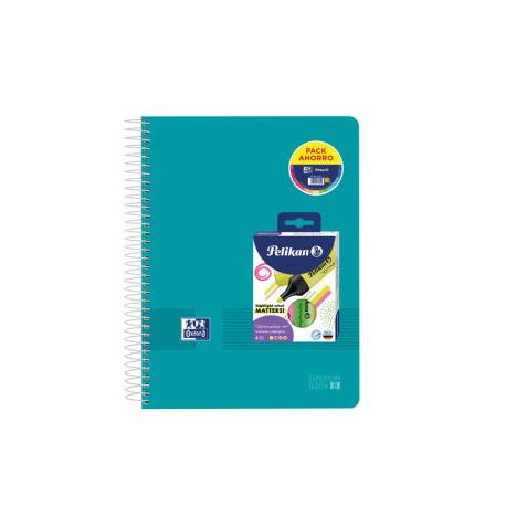 CUADERNO ESPIRAL OXFORD EUROPEANBOOK 8 TAPA POLIPROPILENO LIVE&GO DIN A4+ 120H CUADRO 5 MM + PACK 4