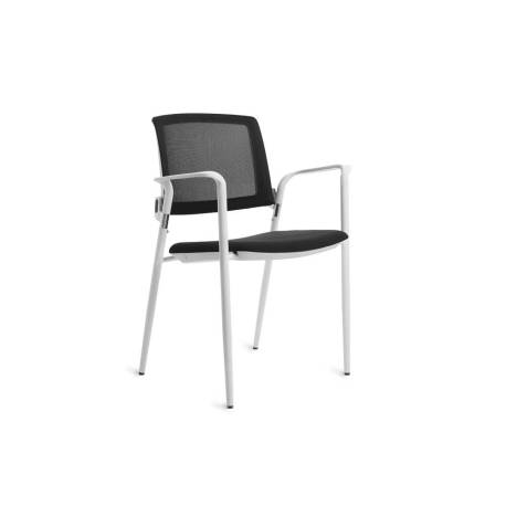 SILLA ROCADA CONFIDENTE BRAZOS FIJOS ESTRUCTURA METALICA BLANCA ASIENTO TELA IGNIFUGA RESPALDO DE MALLA