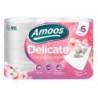 PAPEL HIGIENICO AMOOS DELICATE 3 CAPAS COLOR BLANCO PAQUETE DE 6 ROLLOS 20 M