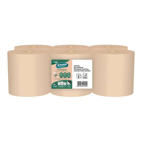 PAPEL SECAMANOS AMOOS NATURALLY SOFT 2 CAPAS PASTA CRUDA PAQUETE DE 6 ROLLOS 125 M