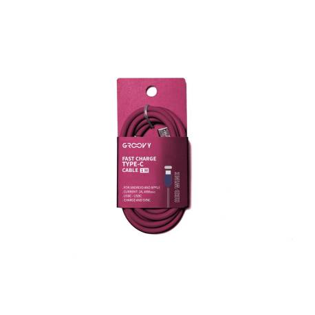CABLE GROOVY TIPO C A TIPO C CARGA RAPIDA LONGITUD 1 MT COLOR ROJO