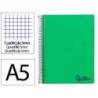 CUADERNO ESPIRAL LIDERPAPEL A5 MICRO WONDER TAPA PLASTICO 120H 90GR CUADRO 5MM 5 BANDAS 6 TALADROS COLOR VERDE OSCURO