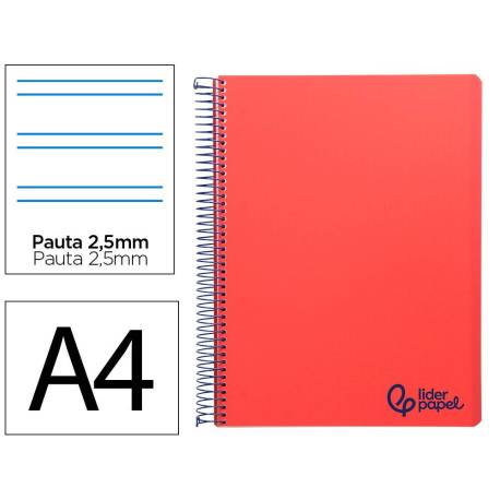 CUADERNO ESPIRAL LIDERPAPEL A4 WONDER TAPA PLASTICO 80H 90GR PAUTA ESTRECHA 2,5MM CON MARGEN COLOR ROJO