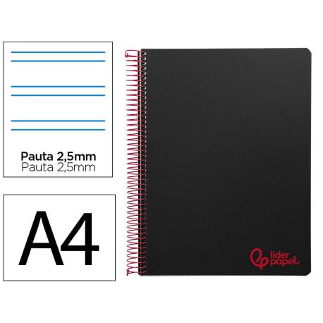 CUADERNO ESPIRAL LIDERPAPEL A4 WONDER TAPA PLASTICO 80H 90GR PAUTA ESTRECHA 2,5MM CON MARGEN COLOR NEGRO