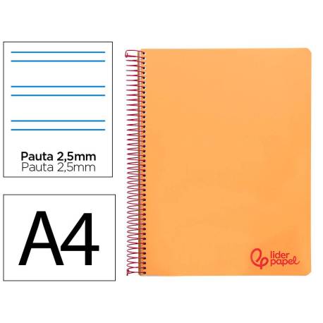CUADERNO ESPIRAL LIDERPAPEL A4 WONDER TAPA PLASTICO 80H 90GR PAUTA ESTRECHA 2,5MM CON MARGEN COLOR NARANJA