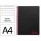 CUADERNO ESPIRAL LIDERPAPEL A4 WONDER TAPA PLASTICO 80H 90GR RAYADO HORIZONTAL CON MARGEN COLOR NEGRO