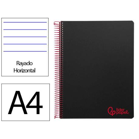 CUADERNO ESPIRAL LIDERPAPEL A4 WONDER TAPA PLASTICO 80H 90GR RAYADO HORIZONTAL CON MARGEN COLOR NEGRO