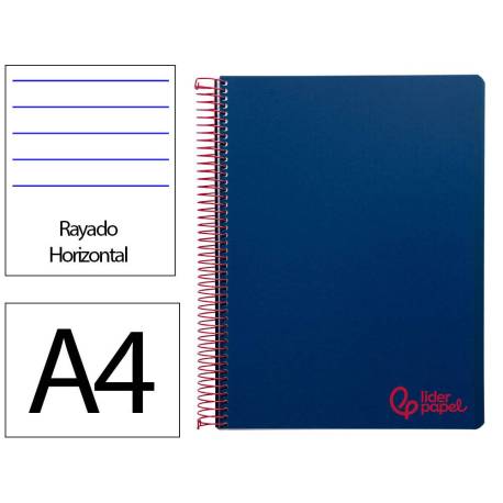 CUADERNO ESPIRAL LIDERPAPEL A4 WONDER TAPA PLASTICO 80H 90GR RAYADO HORIZONTAL CON MARGEN COLOR AZUL MARINO