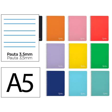 CUADERNO ESPIRAL LIDERPAPEL DIN A5 WITTY TAPA DURA 80H 90GR PAUTA ANCHA 3,5MM CON MARGEN COLORES SURTIDOS