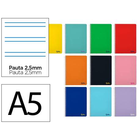 CUADERNO ESPIRAL LIDERPAPEL DIN A5 SMART TAPA BLANDA 80H 75GR PAUTA 2,5MM CON MARGEN COLORES SURTIDOS