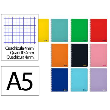 CUADERNO ESPIRAL LIDERPAPEL DIN A5 SMART TAPA BLANDA 80H 75GR CUADRO 4MM CON MARGEN COLORES SURTIDOS