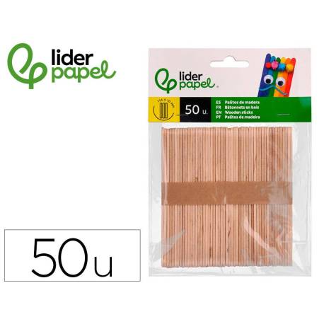 PALITOS DE MADERA LIDERPAPEL COLORES SURTIDOS 11,4 X 1 CM BOLSA CON 50 UNIDADES