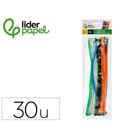 LIMPIAPIPAS DE CHENILLA LIDERPAPEL 30 CM COLORES MATE SURTIDOS BOLSA DE 30 UNIDADES