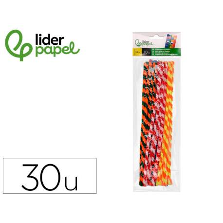 LIMPIAPIPAS DE CHENILLA LIDERPAPEL 30 CM DOS COLORES MATE SURTIDOS BOLSA DE 30 UNIDADES