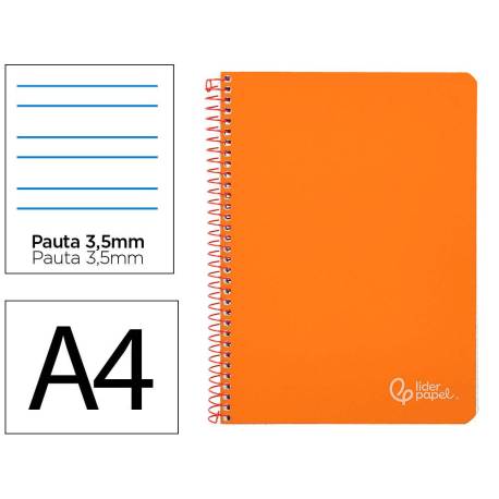 CUADERNO ESPIRAL LIDERPAPEL DIN A4 WITTY TAPA DURA 80H 90GR PAUTA 3,5MM CON MARGEN COLOR NARANJA