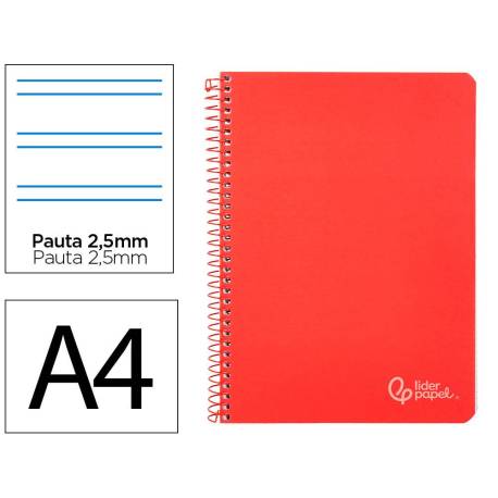 CUADERNO ESPIRAL LIDERPAPEL DIN A4 WITTY TAPA DURA 80H 90GR PAUTA 2,5MM CON MARGEN COLOR ROJO