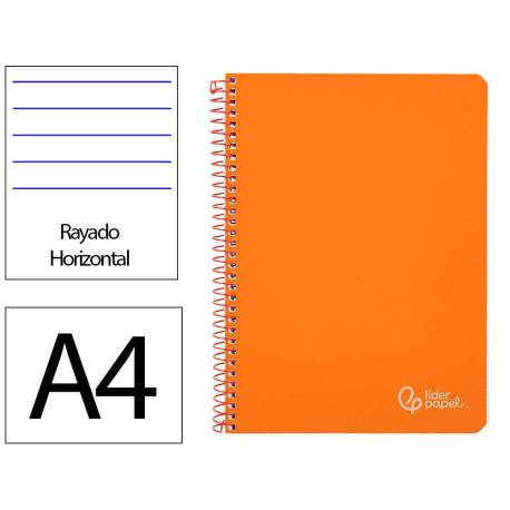 CUADERNO ESPIRAL LIDERPAPEL DIN A4 WITTY TAPA DURA 80H 90GR RAYADO HORIZONTAL CON MARGEN COLOR NARANJA