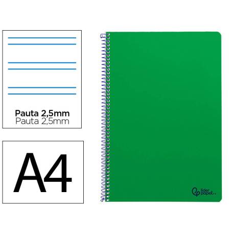 CUADERNO ESPIRAL LIDERPAPEL DIN A4 SMART TAPA BLANDA 80H 75GR PAUTA 3,5MM CON MARGEN COLOR VERDE