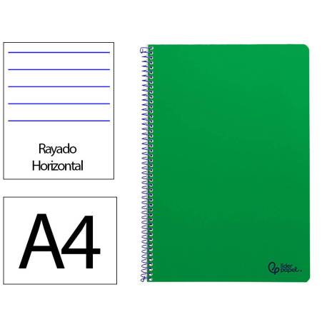 CUADERNO ESPIRAL LIDERPAPEL DIN A4 SMART TAPA BLANDA 80H 75GR RAYADO HORIZONTAL CON MARGEN COLOR VERDE