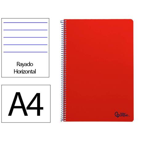 CUADERNO ESPIRAL LIDERPAPEL DIN A4 SMART TAPA BLANDA 80H 75GR RAYADO HORIZONTAL CON MARGEN COLOR ROJO
