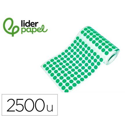 GOMETS LIDERPAPEL AUTOADHESIVO S CIRCULOS 15 MM VERDE ROLLO DE 2500 UNIDADES EN CAJA DE CARTON