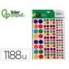 GOMETS LIDERPAPEL AUTOADHESIVO FIGURAS DE COLORES Y TAMAÑOS SURTIDOS BOLSA DE 10 HOJAS 1188 UNIDADES