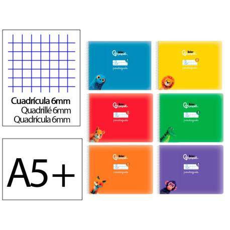 LIBRETA LIDERPAPEL PAUTAGUIA TAPA CARTONCILLO 32H DIN A5+ 75GR CUADRICULADO PAUTADO 6MM APAISADA CON MARGEN 6 COLORES