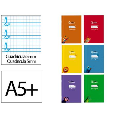 LIBRETA LIDERPAPEL PAUTAGUIA TAPA CARTONCILLO 32H DIN A5+ 75GR CUADRICULADO PAUTADO 5MM CON MARGEN 6 COLORES SURTIDOS
