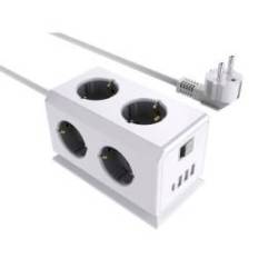 REGLETA Q-CONNECT ENCHUFE MULTIPLE 10 EN 1 CABLE 1,4 MT 6 TOMAS DE CORRIENTE+3 USB+1 USB TIPO C 140X76X87MM