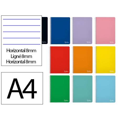 CUADERNO ESPIRAL LIDERPAPEL DIN A4 WITTY TAPA DURA 80H 90GR RAYADO HORIZONTAL 8MM CON MARGEN COLORES SURTIDOS