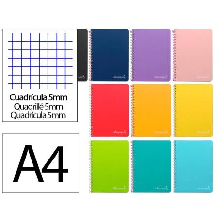 CUADERNO ESPIRAL LIDERPAPEL DIN A4 WITTY TAPA DURA 80H 90GR CUADRO 5MM CON MARGEN COLORES SURTIDOS