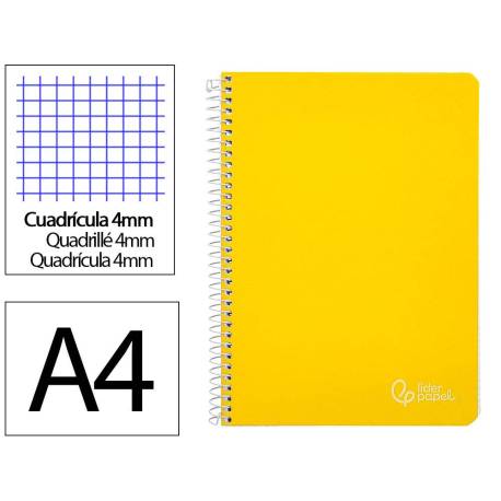 CUADERNO ESPIRAL LIDERPAPEL DIN A4 WITTY TAPA DURA 80H 90GR CUADRO 4MM CON MARGEN COLOR AMARILLO