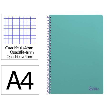 CUADERNO ESPIRAL LIDERPAPEL DIN A4 SMART TAPA BLANDA 80H 75GR CUADRO 4MM CON MARGEN COLOR TURQUESA