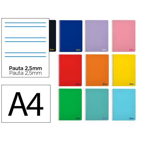 CUADERNO ESPIRAL LIDERPAPEL DIN A4 SMART TAPA BLANDA 80H 75GR PAUTA 2,5MM CON MARGEN COLORES SURTIDOS