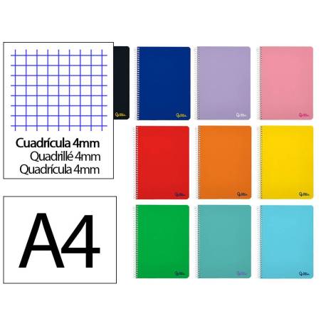 CUADERNO ESPIRAL LIDERPAPEL DIN A4 SMART TAPA BLANDA 80H 75GR CUADRO 4 MM CON MARGEN COLORES SURTIDOS