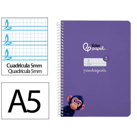 CUADERNO ESPIRAL LIDERPAPEL DI N A5 PAUTAGUIA TAPA DURA 80H 90 GR CUADRO PAUTADO 5MM COLOR LILA