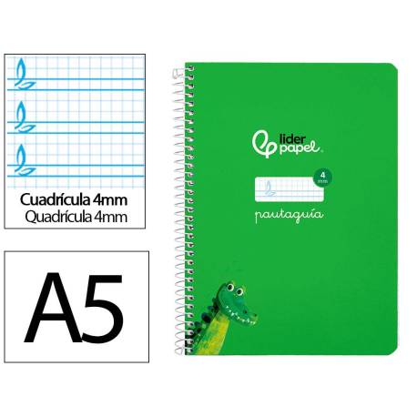 CUADERNO ESPIRAL LIDERPAPEL DI N A5 PAUTAGUIA TAPA DURA 80H 90 GR CUADRO PAUTADO 4MM COLOR VERDE