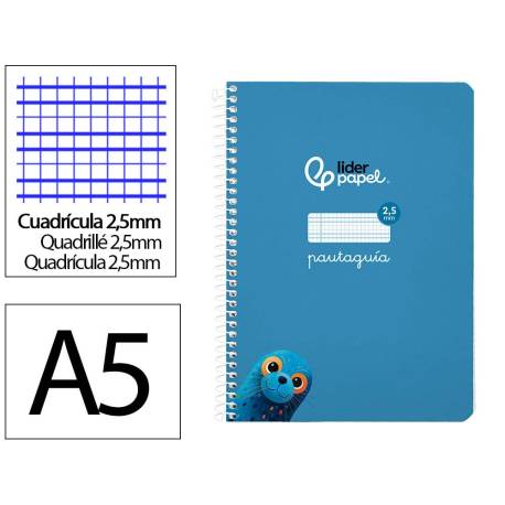 CUADERNO ESPIRAL LIDERPAPEL DI N A5 PAUTAGUIA TAPA BLANDA 40H 75 GR CUADRO PAUTADO 2,5MM COLOR AZUL