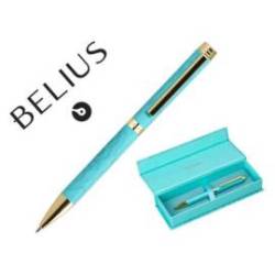 BOLIGRAFO BELIUS WILD WEST ALUMINIO COLOR TURQUESA DORADOTINTA COLOR AZUL CAJA DE DISEÑO